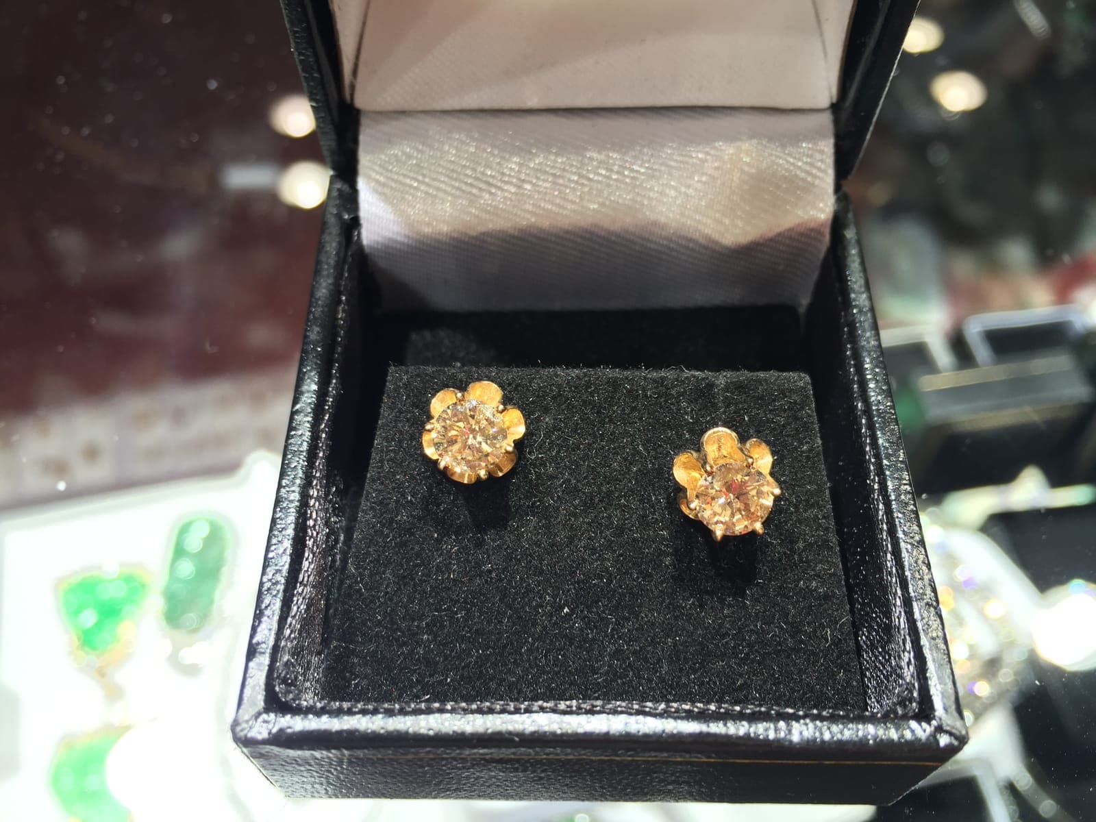Gold Flower Diamond Stud Earrings