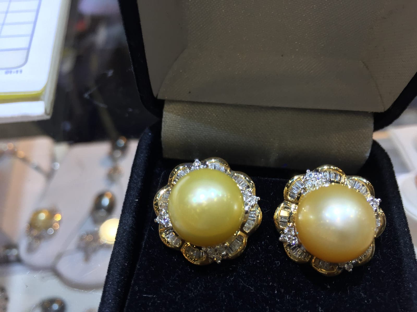 Golden South Sea Pearl & Diamond Halo Earrings
