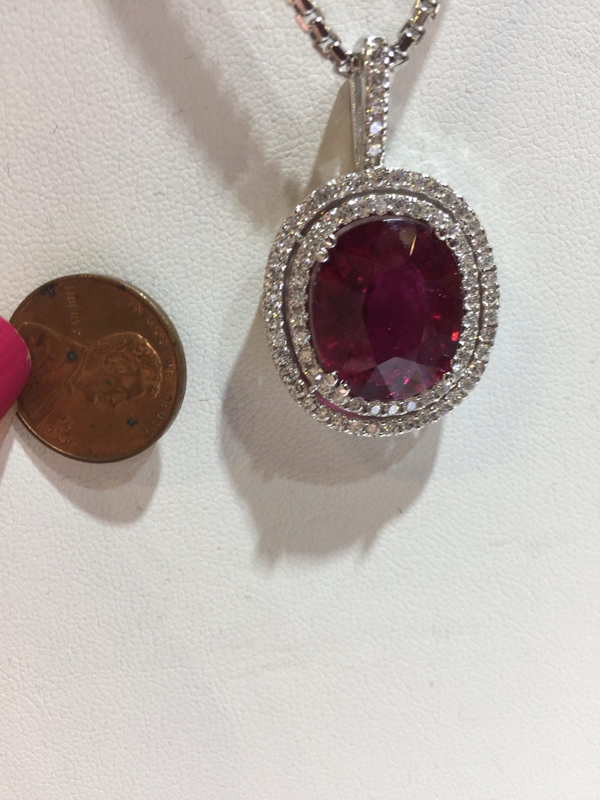Rubellite Tourmaline Pendant with Double Diamond Halo