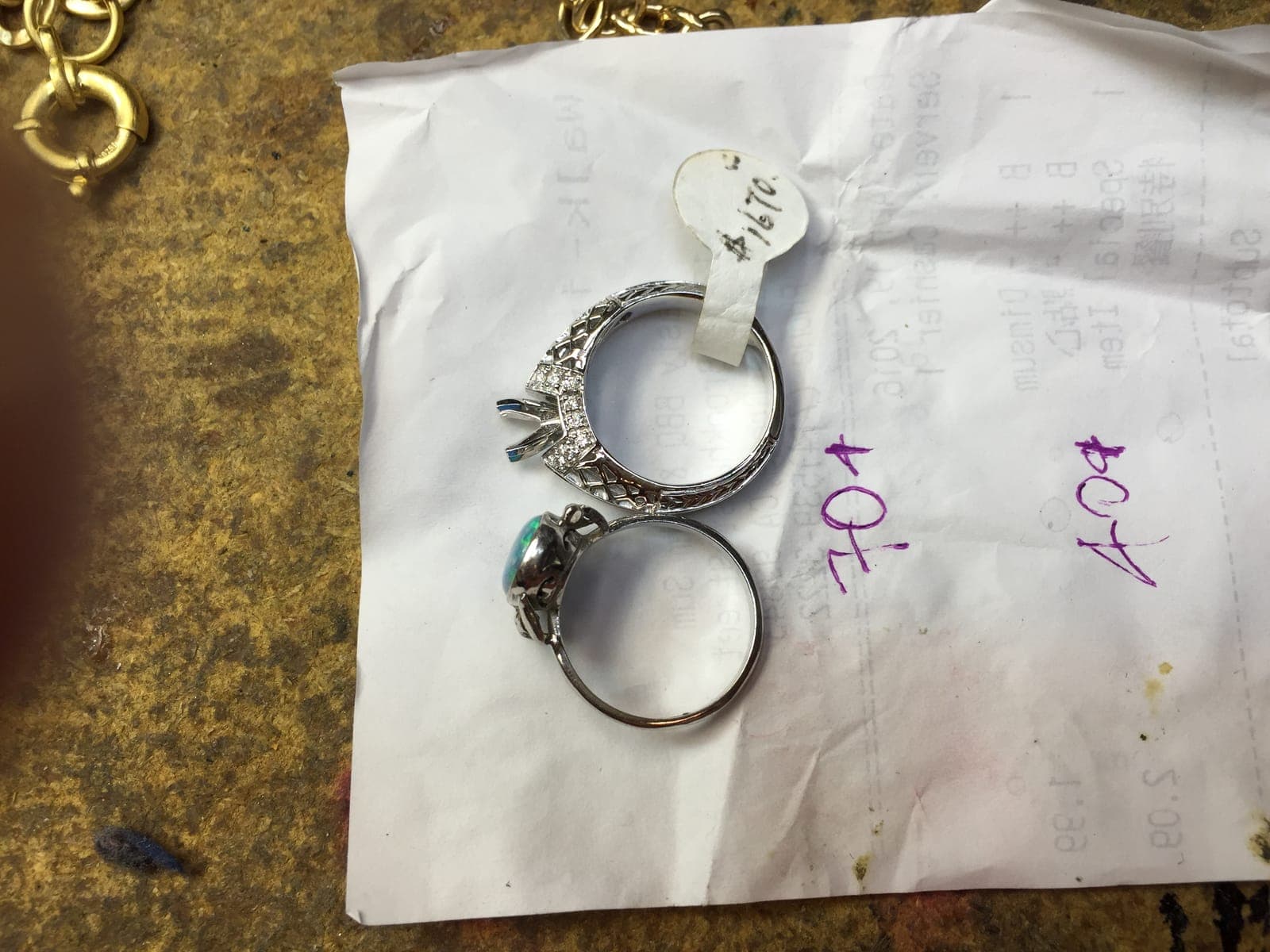 Diamond & Opal Ring Pair — White Gold