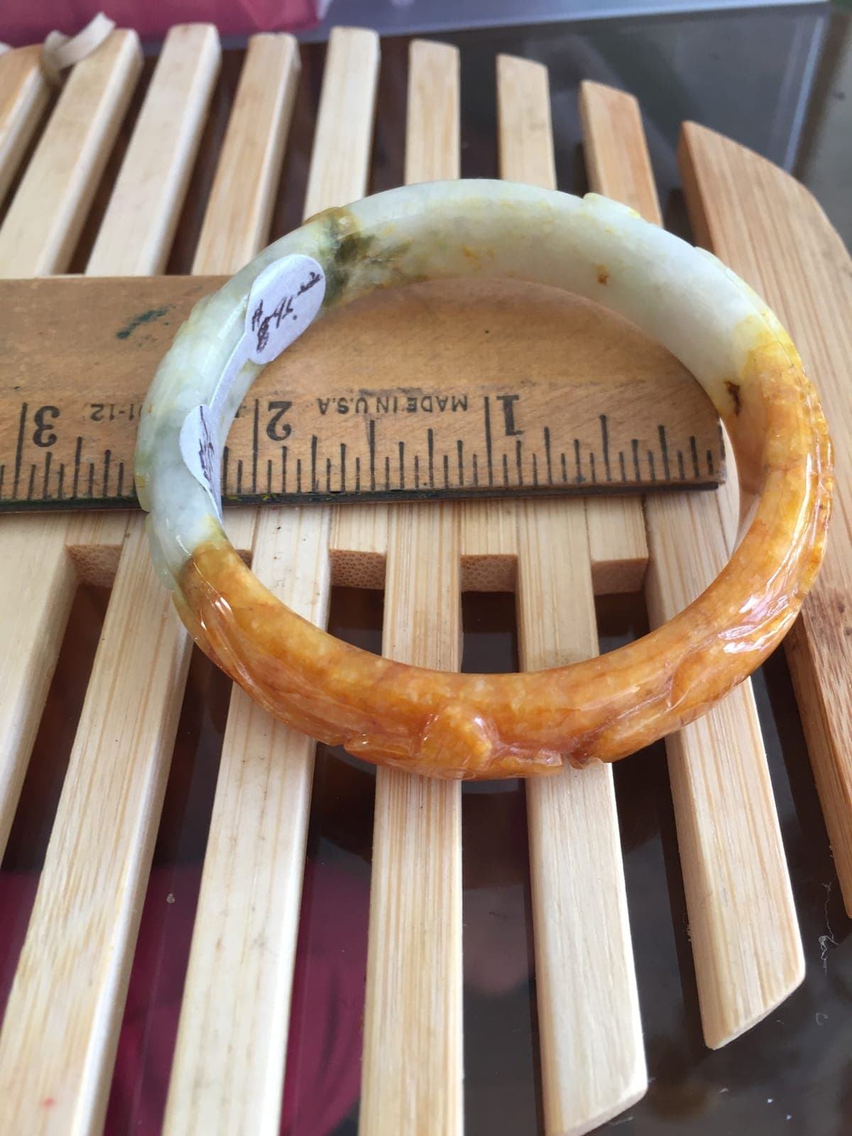 Honey & Celadon Natural Jade Bangle