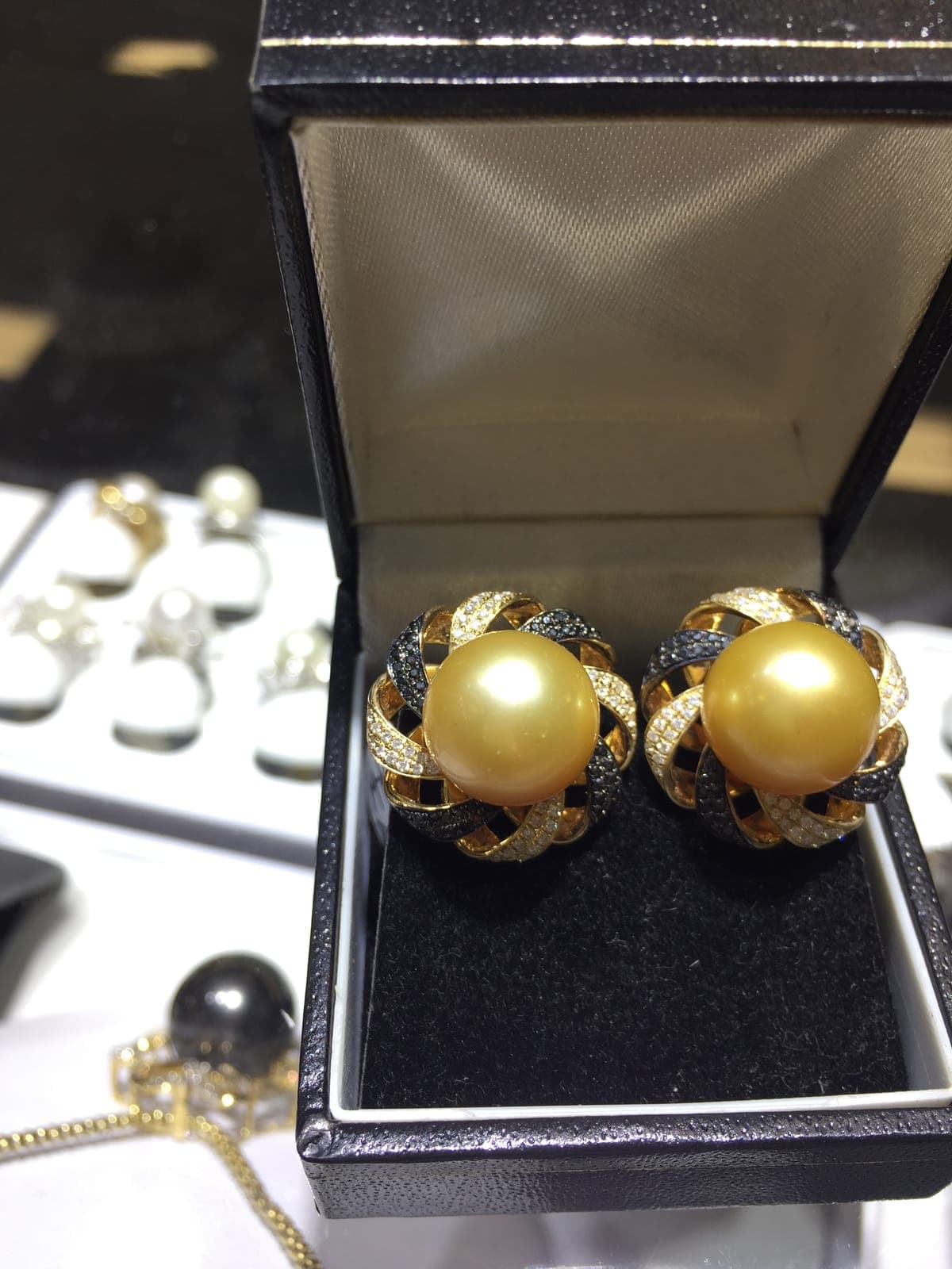 Golden South Sea Pearl Swirl Earrings