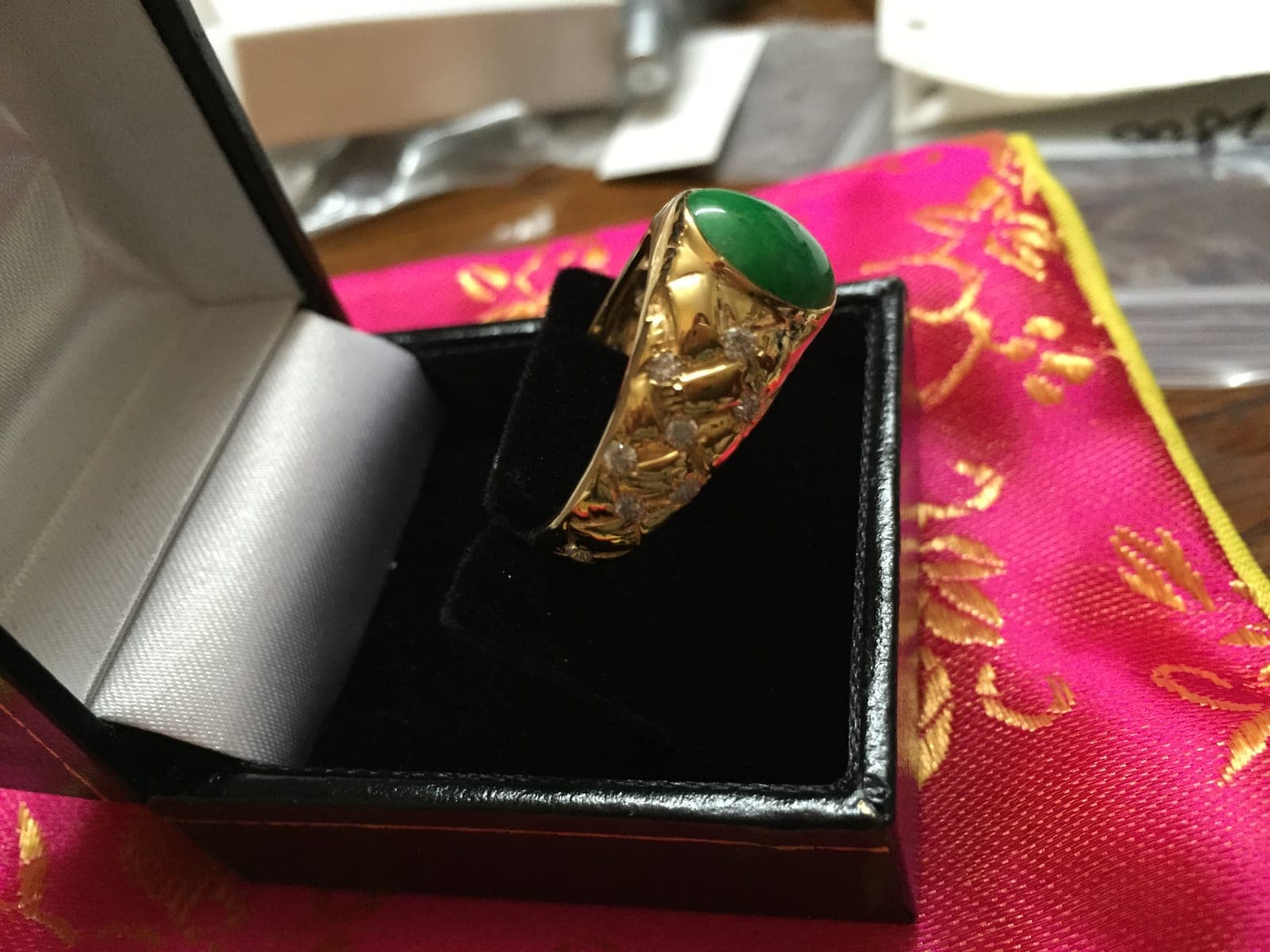 Jade & Diamond Wide Band Statement Ring