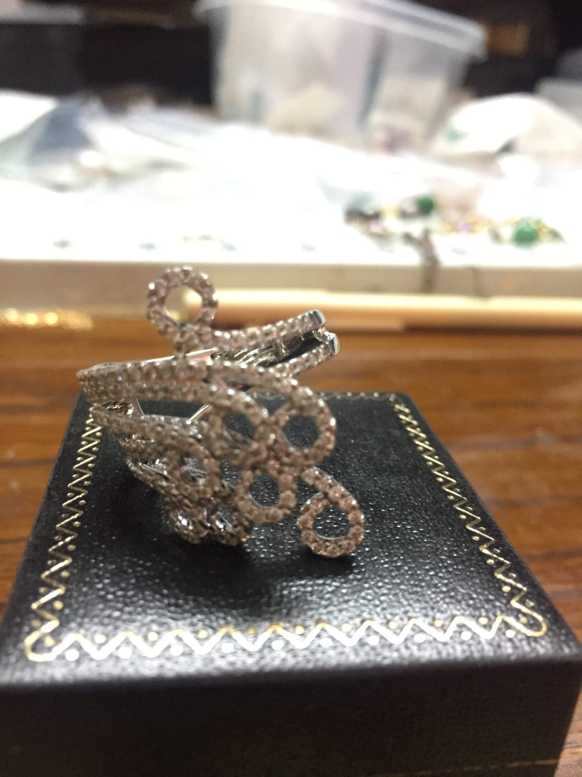 Diamond Crown Brooch with Pearl Accent