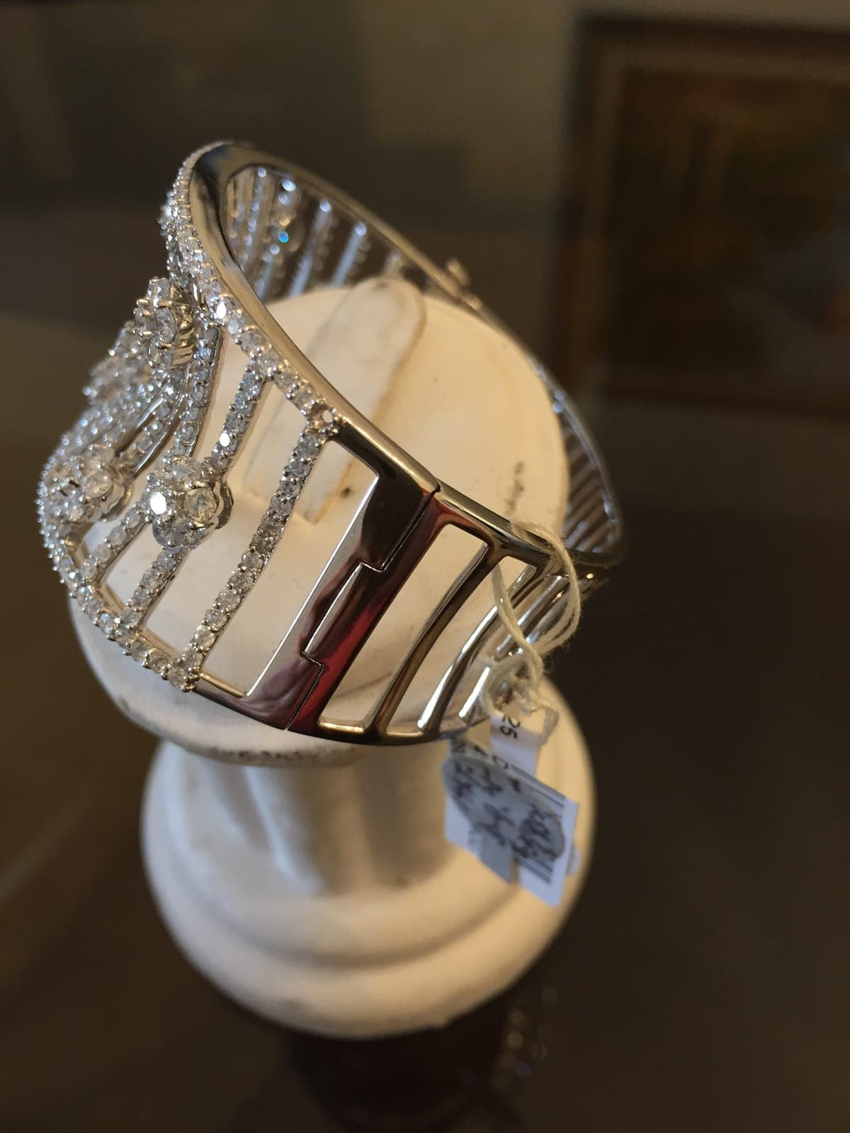 Diamond Pave Wide Bangle — Geometric Openwork