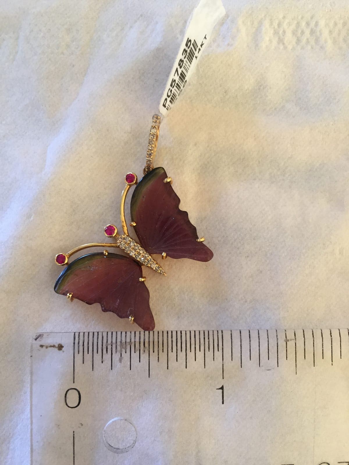 Watermelon Tourmaline Butterfly Pendant