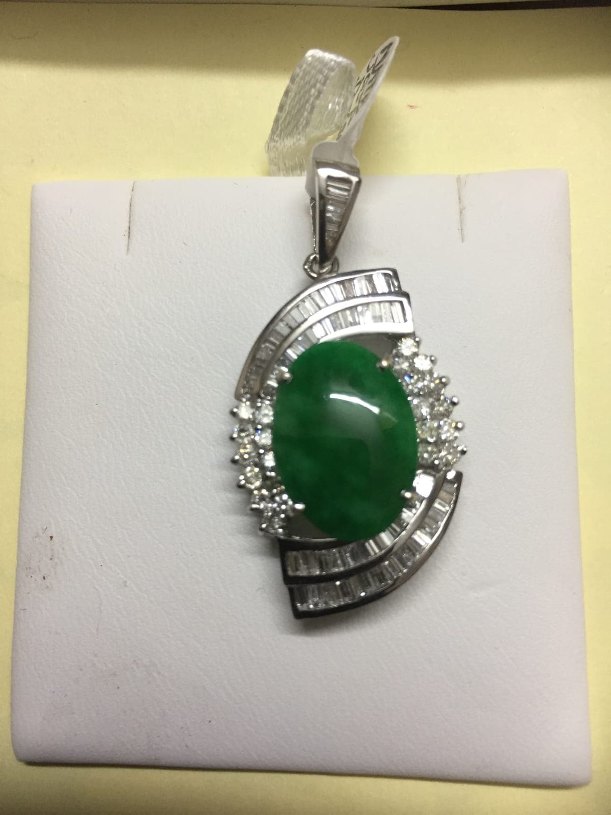 Green Jadeite & Diamond Swirl Pendant