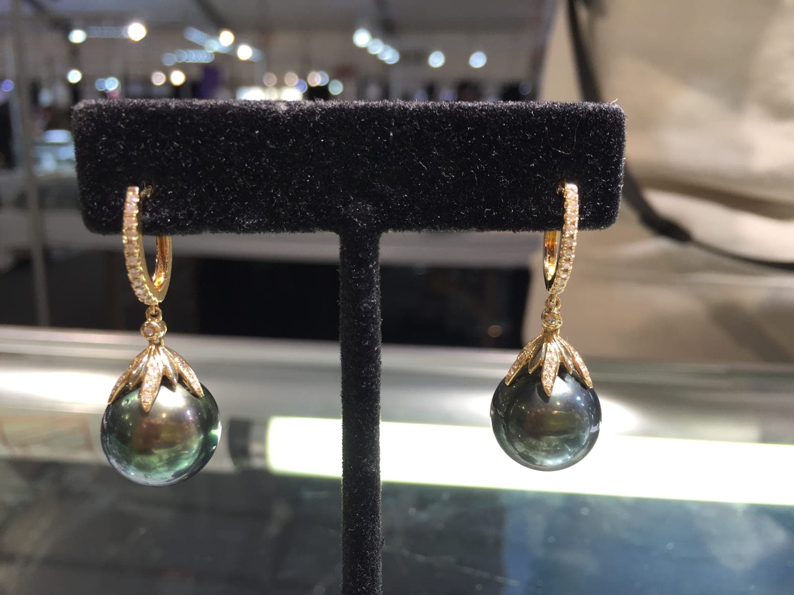 Tahitian Pearl & Diamond Drop Earrings — Huggie Hoops