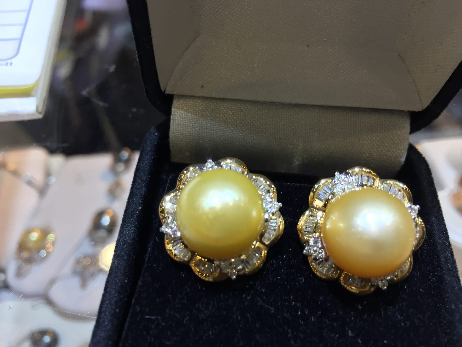 Golden South Sea Pearl & Diamond Floral Halo Earrings