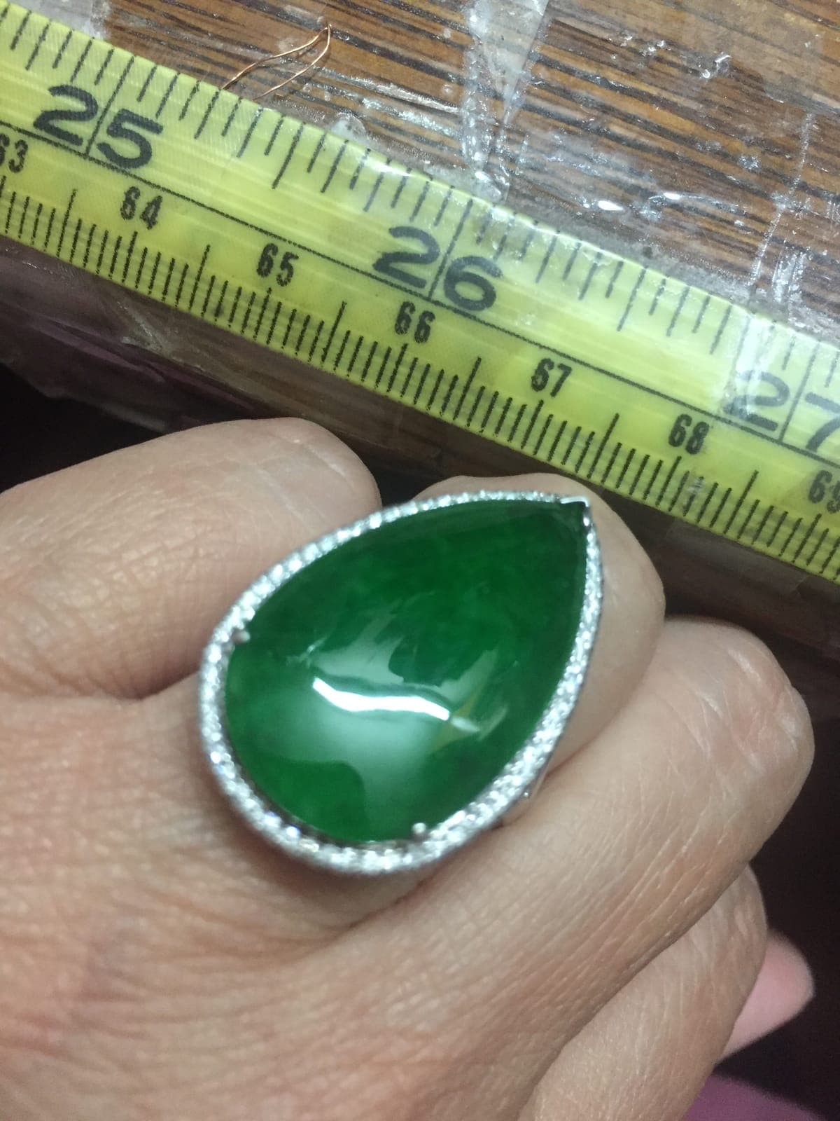 Imperial Green Jadeite Pear Cabochon Ring