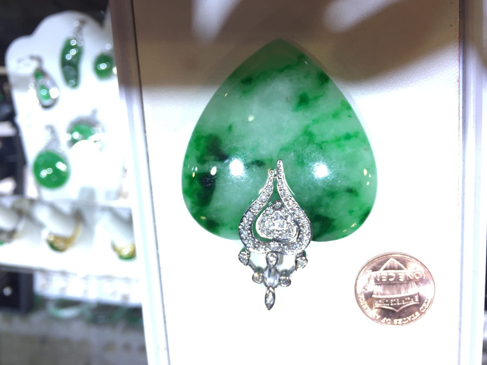 Jadeite Heart Pendant with Diamond Bail