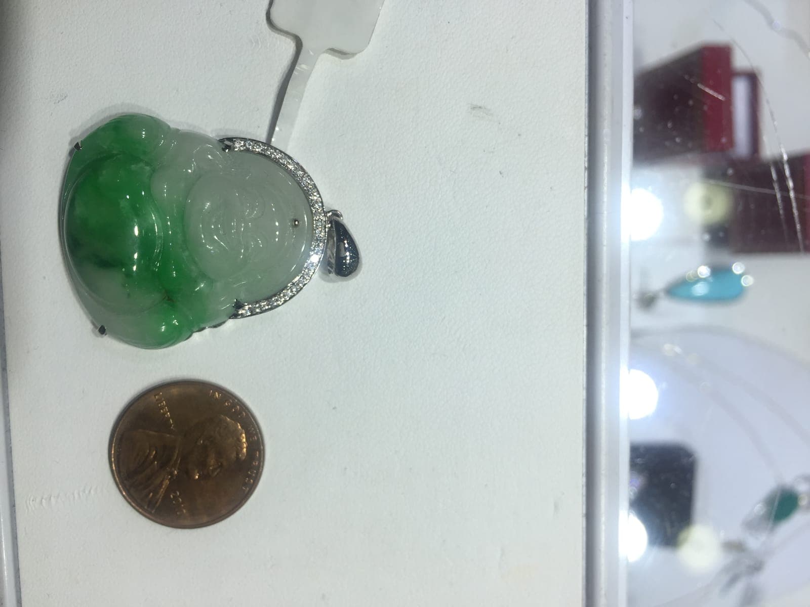 Carved Jadeite Laughing Buddha Pendant — Bicolor