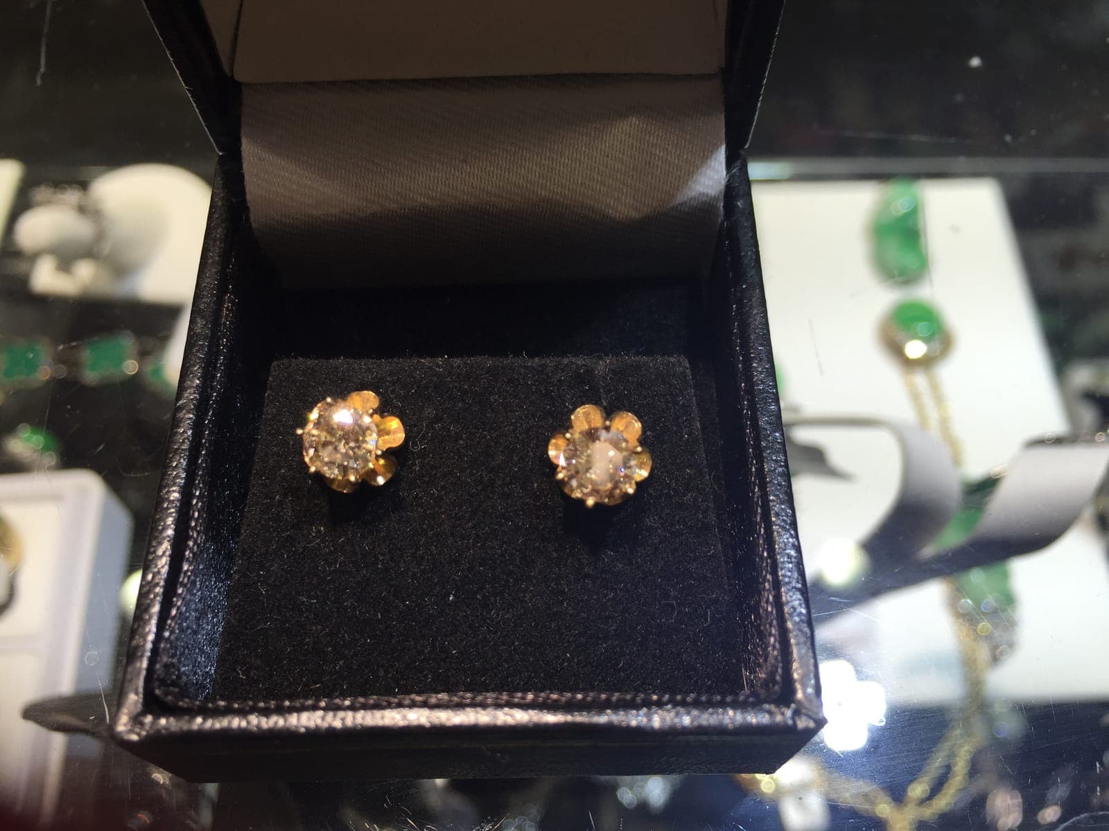 Diamond Cluster Flower Stud Earrings — Gold