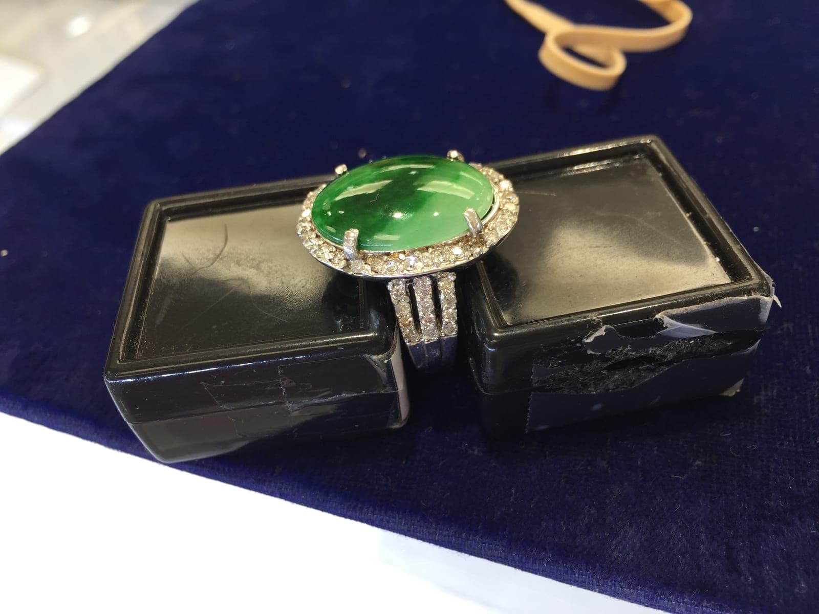 Imperial Green Jadeite Ring — Diamond Split Shank
