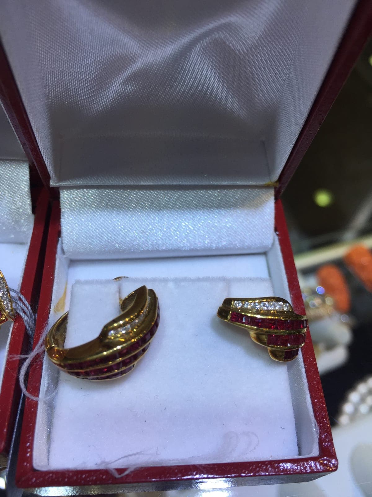 Ruby & Diamond Gold Hoop Earrings