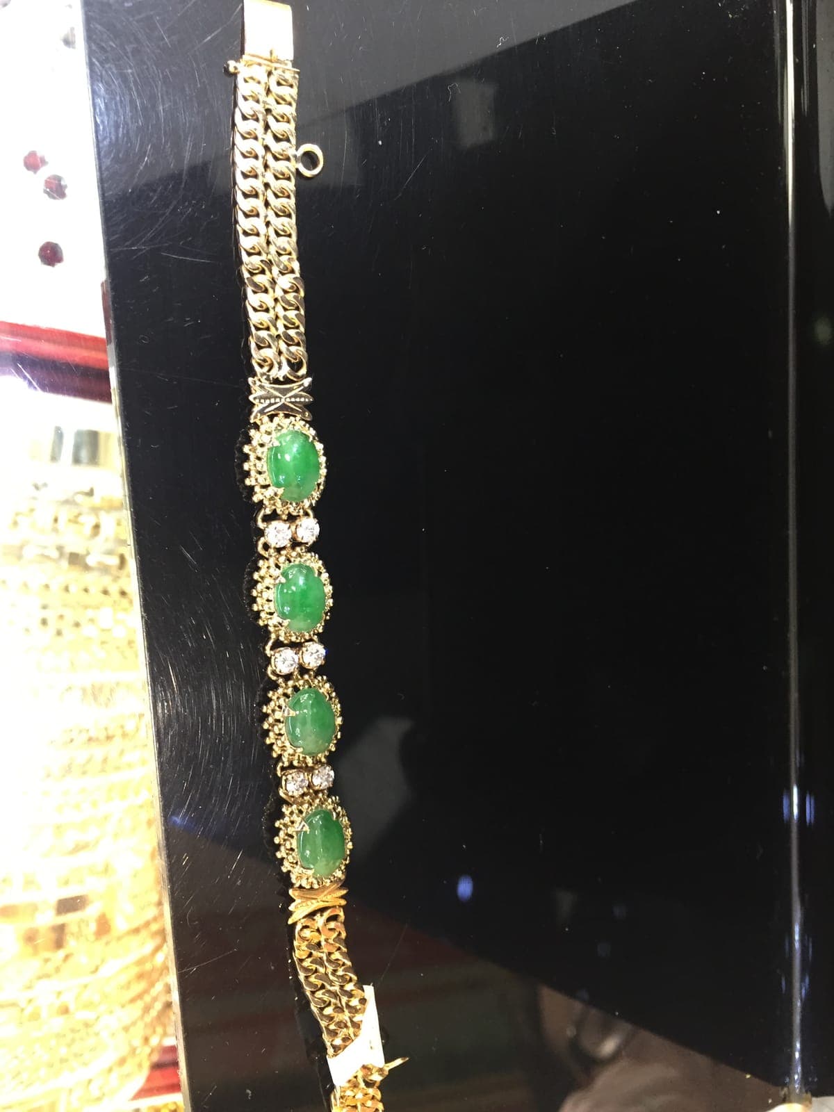 Jadeite & Diamond Five-Stone Gold Bracelet