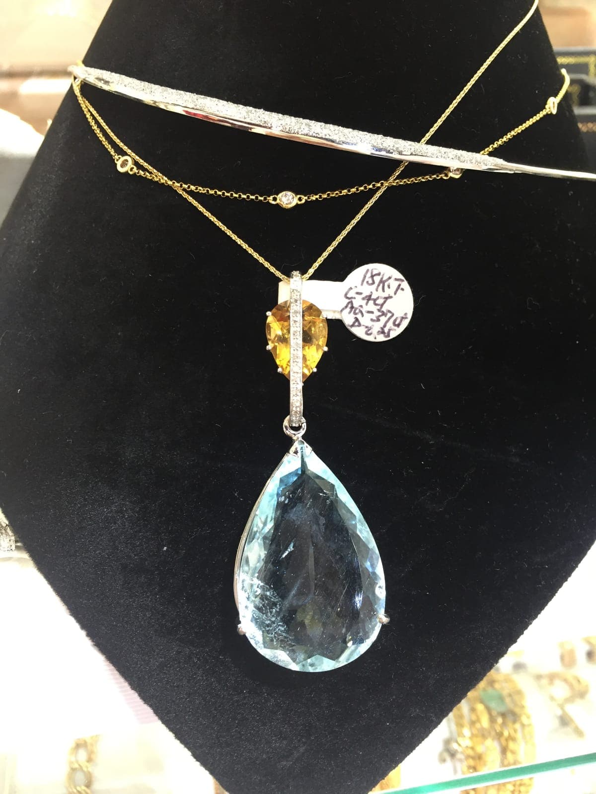 Aquamarine & Citrine Pendant Necklace — 18K