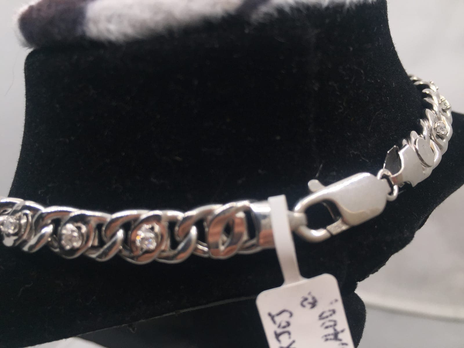 Silver Curb Chain Diamond Station Bracelet
