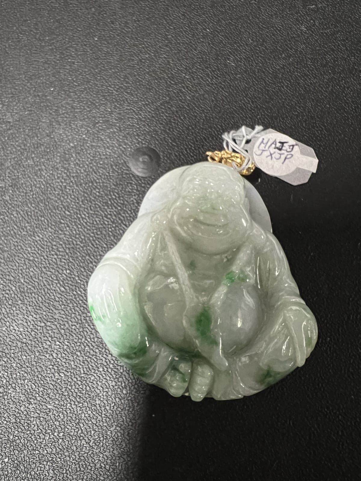 Carved Jadeite Laughing Buddha Pendant