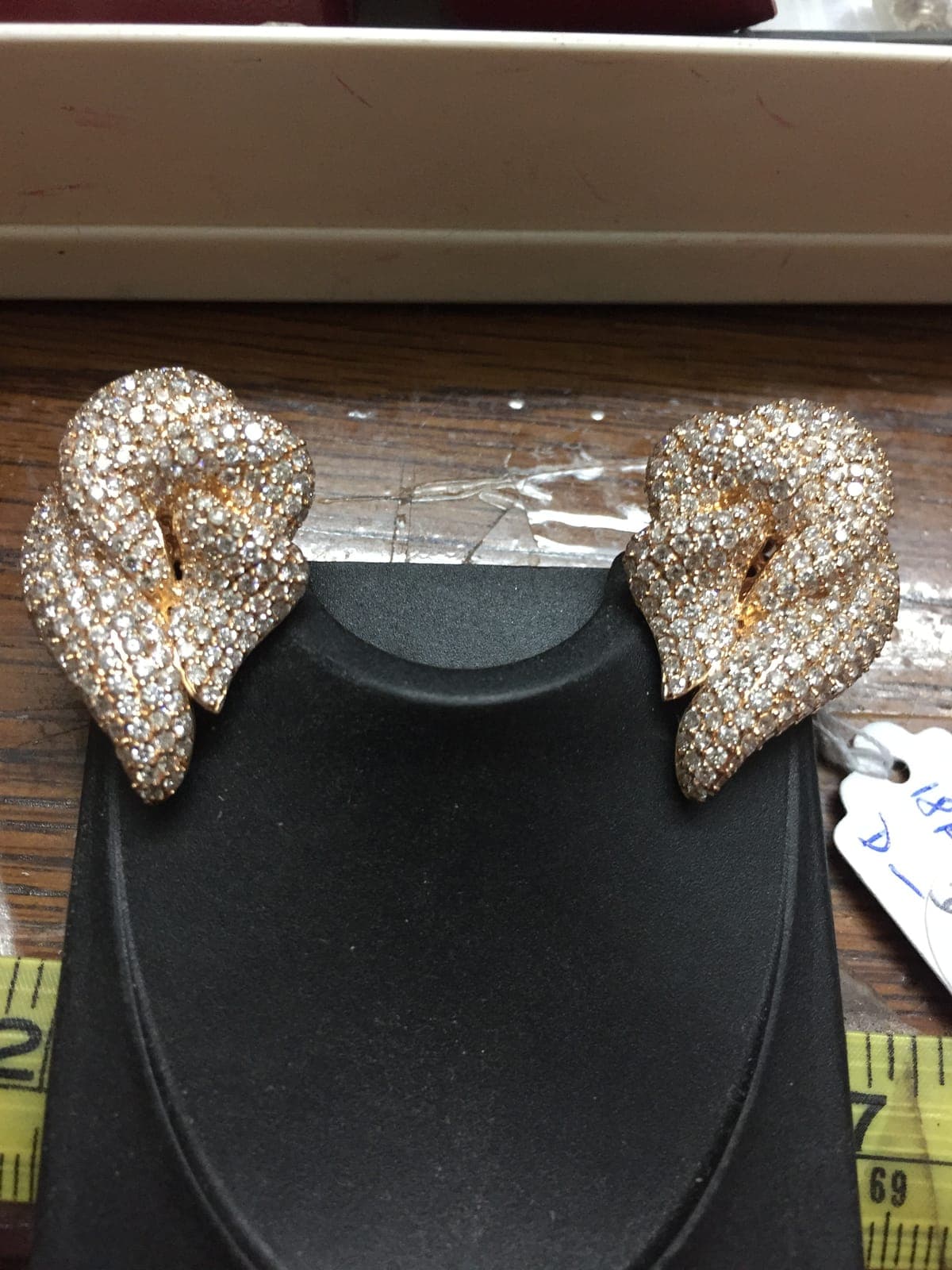 18K Gold Diamond Pave Rose Flower Earrings