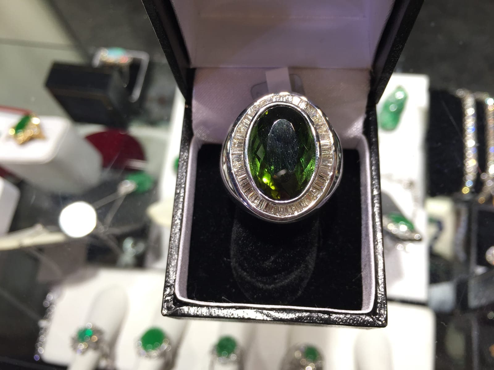 Green Tourmaline & Baguette Diamond Ring