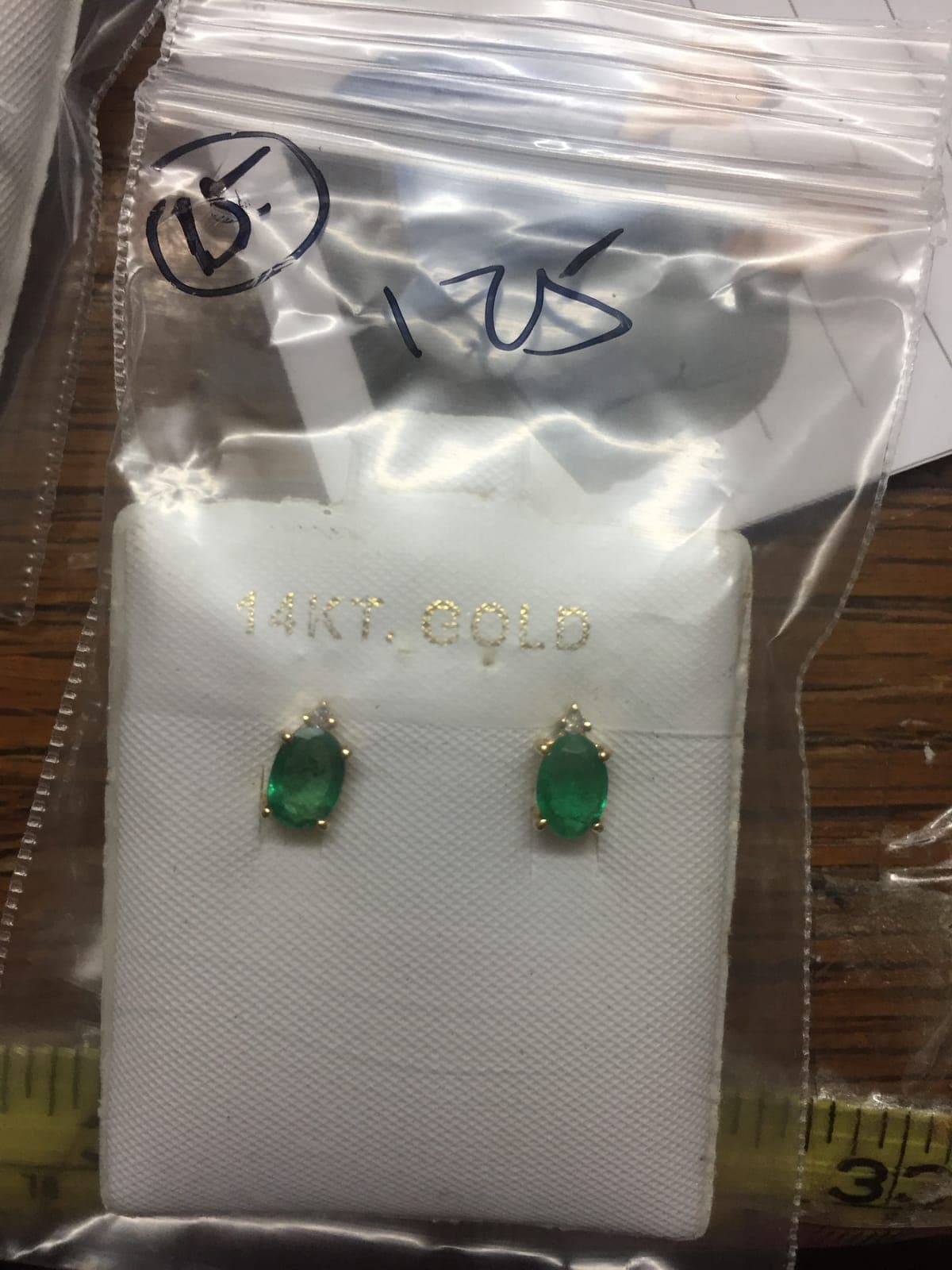Emerald Oval Stud Earrings — 14K Gold