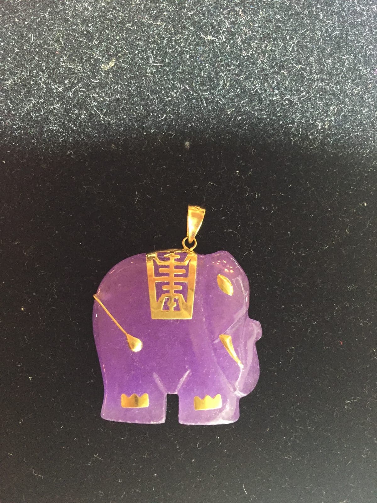 Lavender Jade Elephant Pendant — Gold Inlay