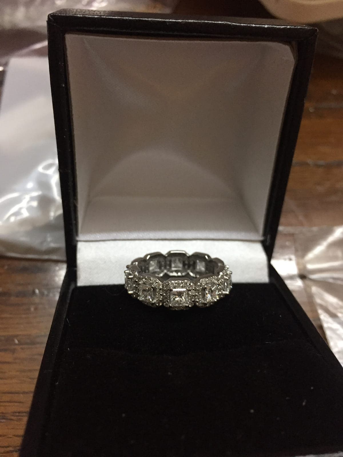 Diamond Eternity Band — Emerald-Cut Halo