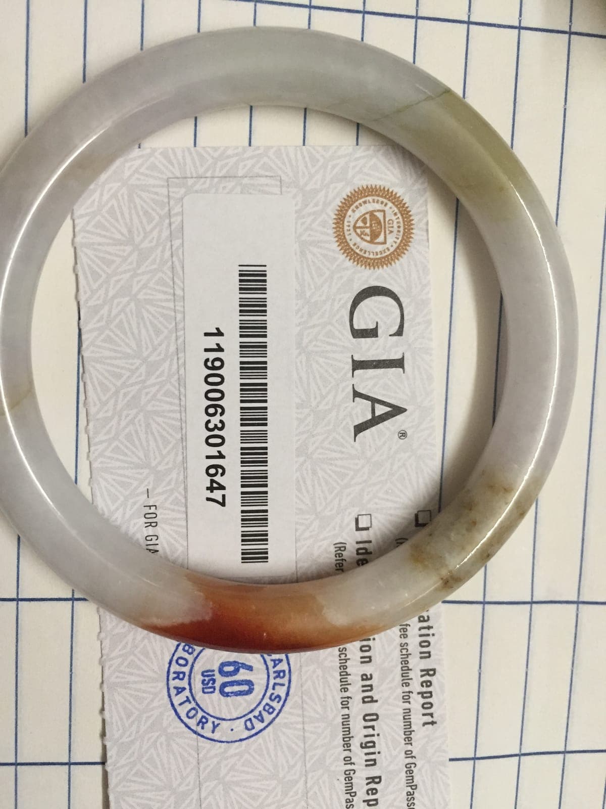 GIA Certified Natural Jadeite Bangle — Lavender & Russet