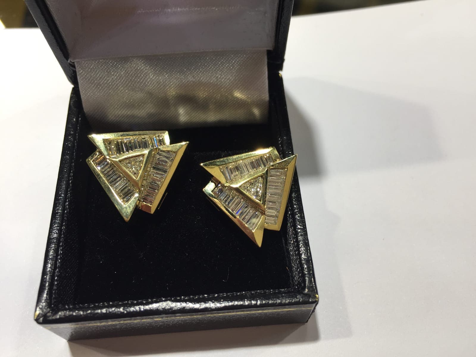 Geometric Diamond Baguette Triangle Earrings