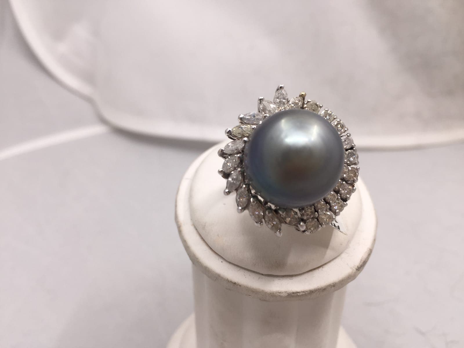 Tahitian Pearl Diamond Starburst Ring — 14KW