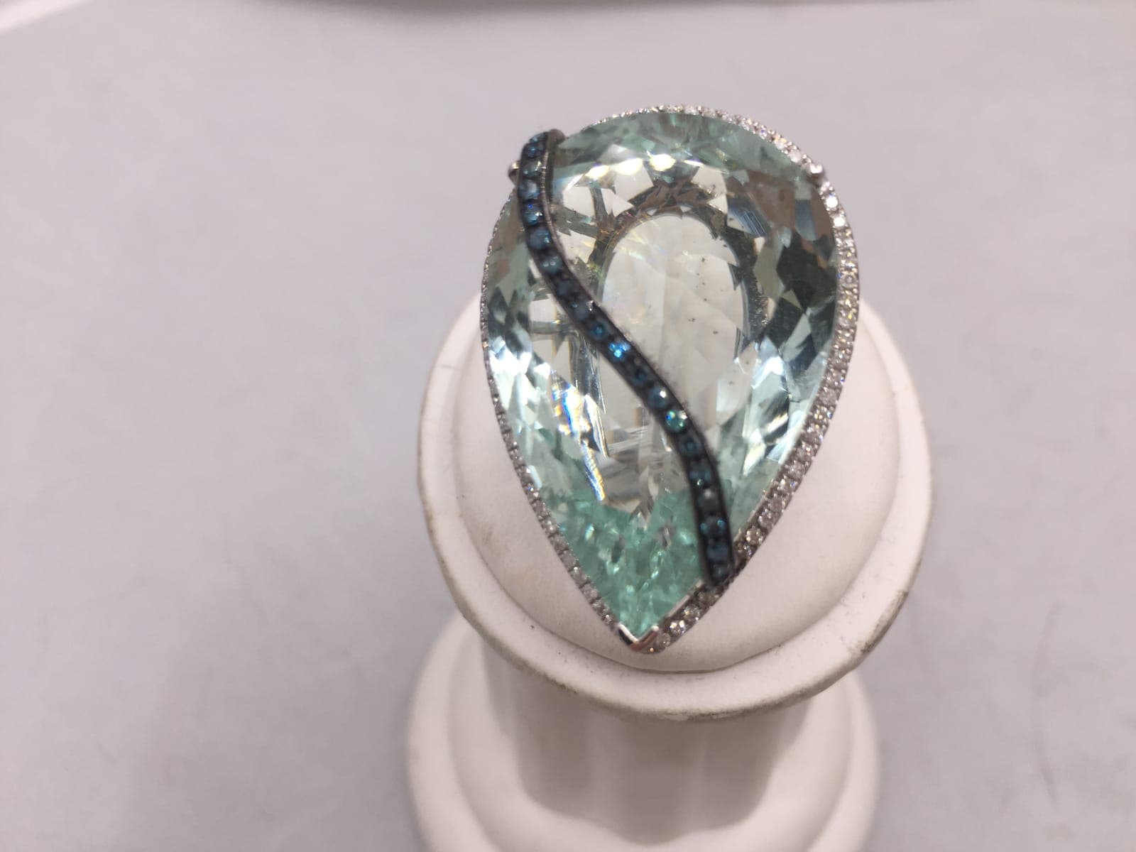 Aquamarine & Blue Sapphire Crossover Cocktail Ring
