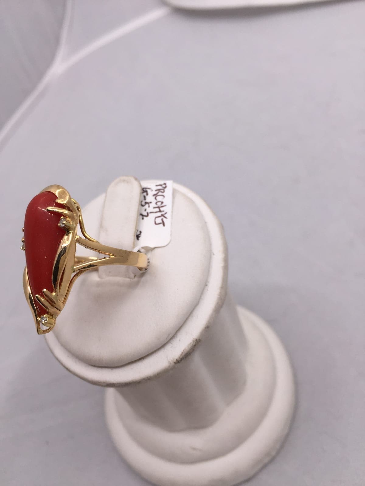 Yellow Gold Red Coral & Diamond Sculptural Ring