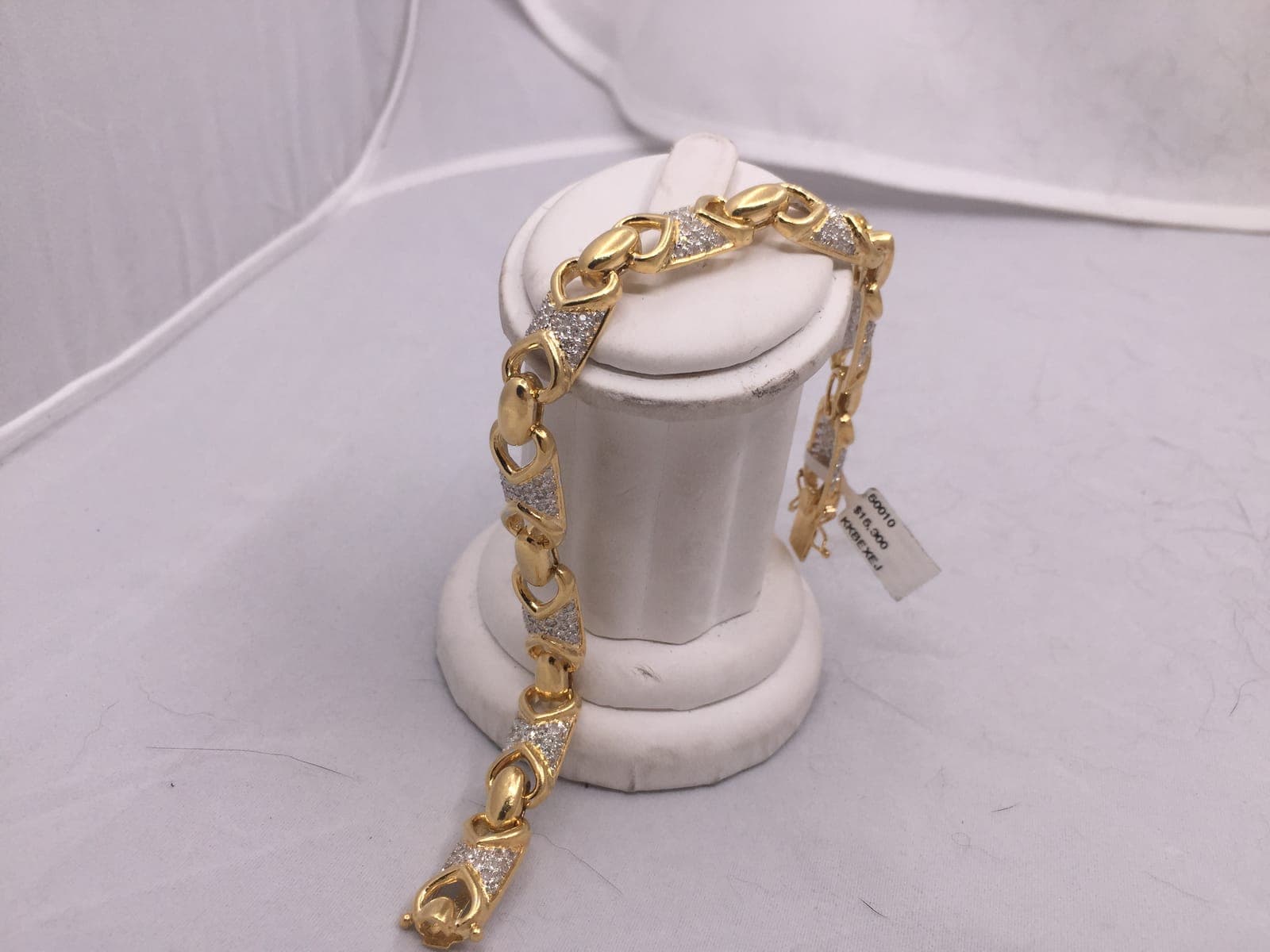 Two-Tone Gold Diamond Heart Link Bracelet